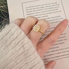 Sunflower Rotating Ring for Anxiety Relief - Spinner Ring with Rotating Band Adjustable, Stress Reducing Sensory Jewelry Gift for Women & Adults