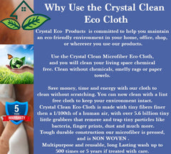 Crystal Clean Eco-Cloth Amazing Lint-Free/Streak-Free/Chemical-Free Microfiber Cloth for Windows & Glass/Mirrors Stainless Steel Appliances TV/Computer/ Tablets...5 in a Pack, White, 16''x16''