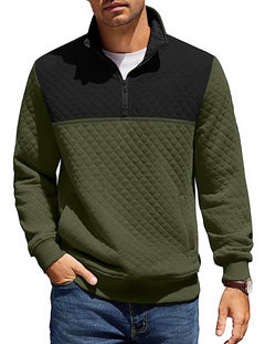 COOFANDY Mens Quarter Zip Pullover Quilted Sweatshirt Knit Long Sleeve Mock Neck Sweater Polo with Pocket