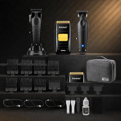 KEMEI Professional Hair Clipper and Trimmers Set, Cordless Barber Clippers, Beard Trimmer, Electric Foil Shaver with Replacement Heads, KM-PG2299, KM-2296, KM-1102