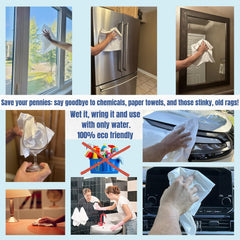 Crystal Clean Eco-Cloth Amazing Lint-Free/Streak-Free/Chemical-Free Microfiber Cloth for Windows & Glass/Mirrors Stainless Steel Appliances TV/Computer/ Tablets...5 in a Pack, White, 16''x16''
