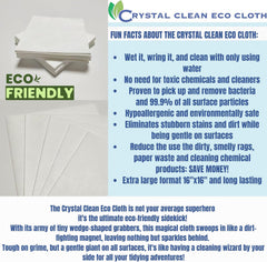 Crystal Clean Eco-Cloth Amazing Lint-Free/Streak-Free/Chemical-Free Microfiber Cloth for Windows & Glass/Mirrors Stainless Steel Appliances TV/Computer/ Tablets...5 in a Pack, White, 16''x16''
