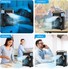 Portable Air Conditioner Fan, Mini Evaporative Air Cooler Cooling Fan with 5 Spray Nozzles,3 Wind Speeds,3 Timers,7 Colors LED Light,600ML Personal AC Unit Fan for Bedroom Office Camping（Black）