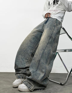 Mens Y2K Baggy Jeans Embroidery Hip Hop Wide Leg Jeans Streetwear Denim Pants