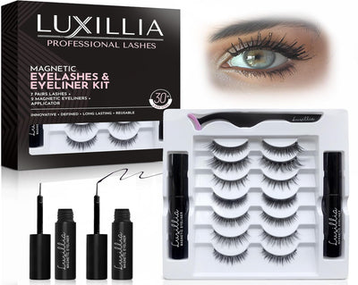 Luxillia 10-Piece Magnetic Eyelashes with Applicator & Magnetic Eyeliner Kit – Reusable Natural Magnetic Lashes – Easy Apply Lash Kit for Beginners – Waterproof, Short & Dramatic Looks