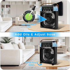 Portable Air Conditioner Fan, Mini Evaporative Air Cooler Cooling Fan with 5 Spray Nozzles,3 Wind Speeds,3 Timers,7 Colors LED Light,600ML Personal AC Unit Fan for Bedroom Office Camping（Black）
