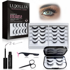 Luxillia 10-Piece Magnetic Eyelashes with Applicator & Magnetic Eyeliner Kit – Reusable Natural Magnetic Lashes – Easy Apply Lash Kit for Beginners – Waterproof, Short & Dramatic Looks