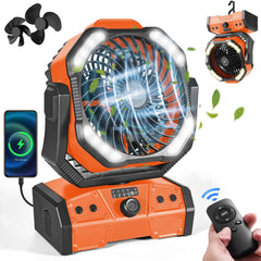Odoland 40000mAh Camping Fan with LED Light, Battery Operated Oscillating Desk Fan with Remote & Hook, Rechargeable Outdoor Tent Fan with Timer for Hurricane Power Outage Travel Jobsite RV, Green