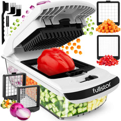 Fullstar Pro Original Vegetable Chopper - Chopper and Spiralizer - Food Chopper with Container, Fruit Cutter, Onion Dicer - All-in-One Prep Tool - Kitchen Gadgets and Gifts (4 in 1, White)