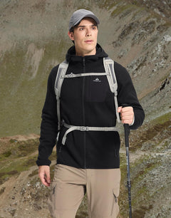 Pioneer Camp Men's Full Zip Fleece Jacket with Hood Chest Pocket Winter Warm Lightweight Outwear Coat Hiking Climbing Skiing