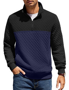 COOFANDY Mens Quarter Zip Pullover Quilted Sweatshirt Knit Long Sleeve Mock Neck Sweater Polo with Pocket