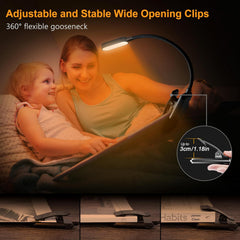 Gritin 16 LED Rechargeable Book Light for Reading in Bed | Eye Caring 3 Color Temperatures,Stepless Dimming Brightness,80 Hrs Runtime,Lightweight Flexible Clip on Light for Book Lovers