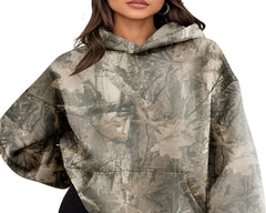Womens Oversized Camo Hoodie Y2k Maple Leaf Print Fleece Hooded Pullover Sweatshirt Casual Long Sleeve Fall Outfits