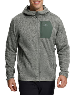 Pioneer Camp Men's Full Zip Fleece Jacket with Hood Chest Pocket Winter Warm Lightweight Outwear Coat Hiking Climbing Skiing