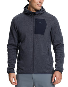 Pioneer Camp Men's Full Zip Fleece Jacket with Hood Chest Pocket Winter Warm Lightweight Outwear Coat Hiking Climbing Skiing