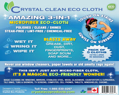 Crystal Clean Eco-Cloth Amazing Lint-Free/Streak-Free/Chemical-Free Microfiber Cloth for Windows & Glass/Mirrors Stainless Steel Appliances TV/Computer/ Tablets...5 in a Pack, White, 16''x16''