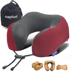 napfun Neck Pillow for Traveling, Upgraded Travel Neck Pillow for Airplane 100% Pure Memory Foam Travel Pillow for Flight Headrest Sleep, Portable Plane Accessories, Light Grey