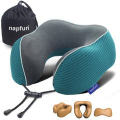 napfun Neck Pillow for Traveling, Upgraded Travel Neck Pillow for Airplane 100% Pure Memory Foam Travel Pillow for Flight Headrest Sleep, Portable Plane Accessories, Light Grey