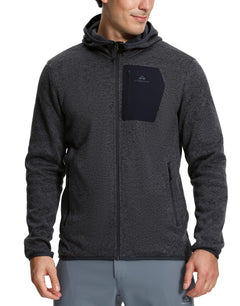 Pioneer Camp Men's Full Zip Fleece Jacket with Hood Chest Pocket Winter Warm Lightweight Outwear Coat Hiking Climbing Skiing