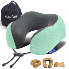 napfun Neck Pillow for Traveling, Upgraded Travel Neck Pillow for Airplane 100% Pure Memory Foam Travel Pillow for Flight Headrest Sleep, Portable Plane Accessories, Light Grey